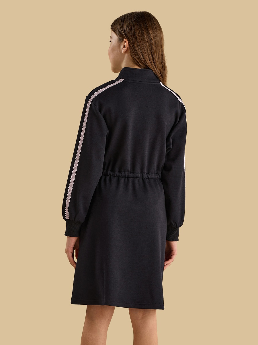 Stitch and Angel Print Half Zip Sweat Dress with Lace