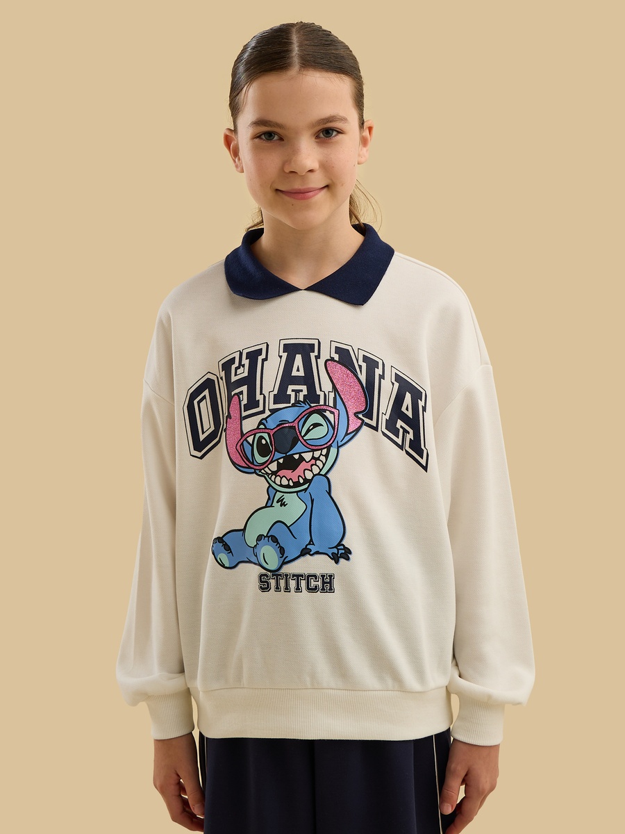 Stitch Print Polo Sweatshirt
