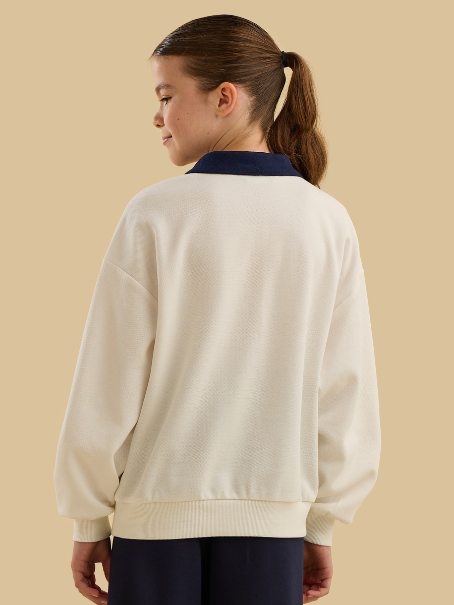 Stitch Print Polo Sweatshirt