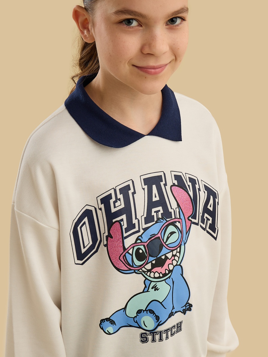Stitch Print Polo Sweatshirt