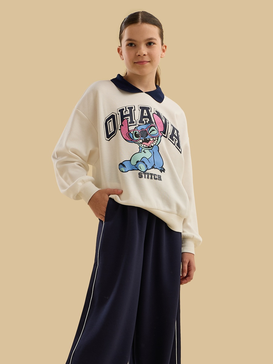 Stitch Print Polo Sweatshirt