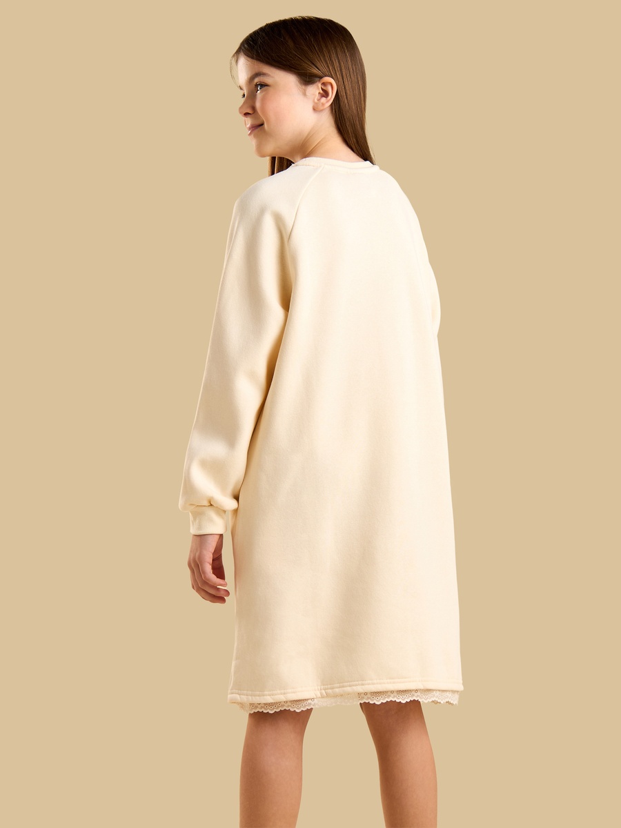 Barbie Embroidered Oversized Sweat Dress with Lace Hem