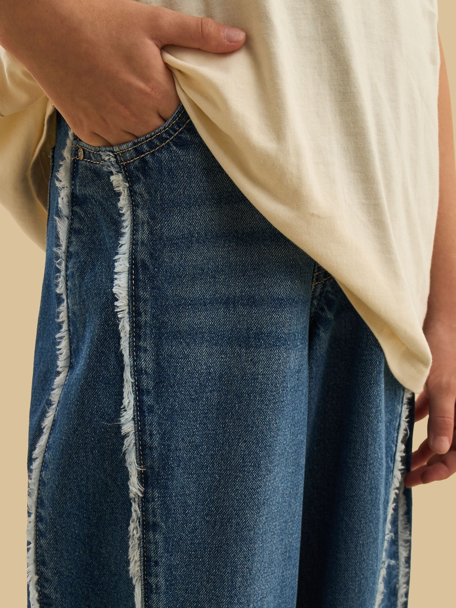Raw Seam Detail Wide Leg Jeans
