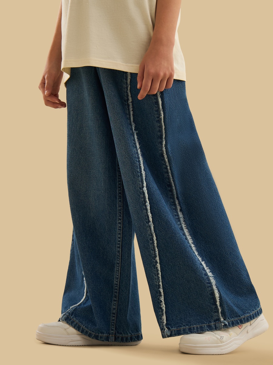 Raw Seam Detail Wide Leg Jeans