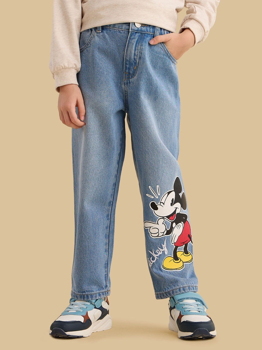 Mickey Mouse Print Cotton Jeans
