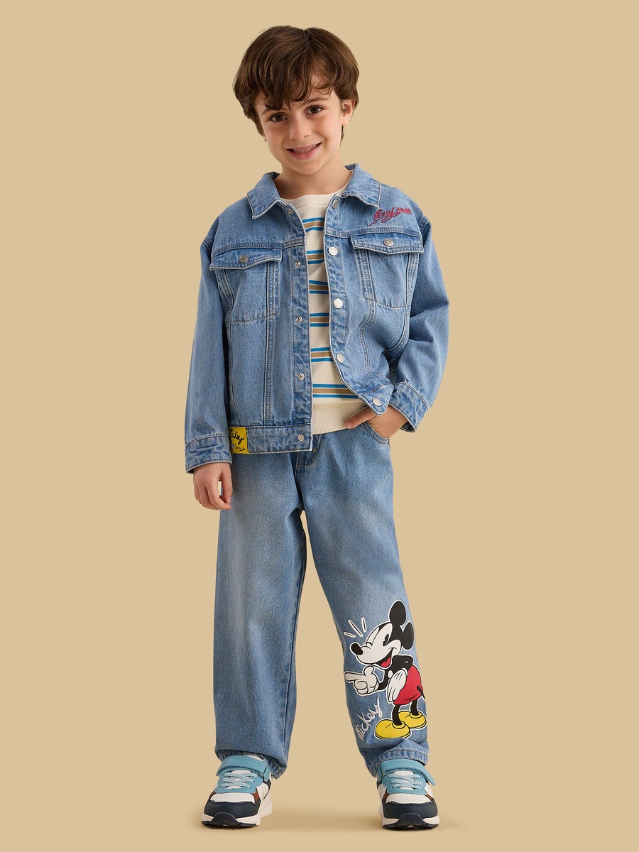 Mickey Mouse Print Cotton Jeans