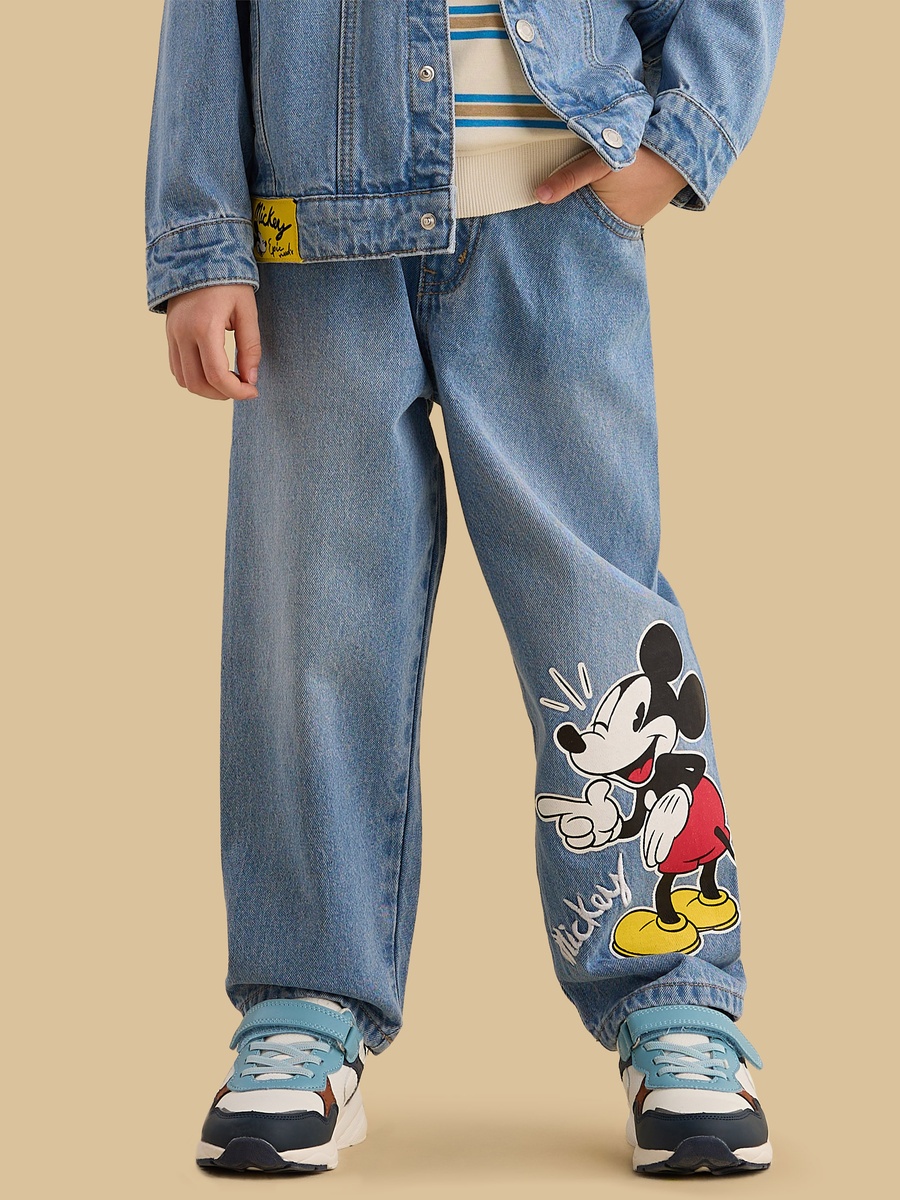 Mickey Mouse Print Cotton Jeans