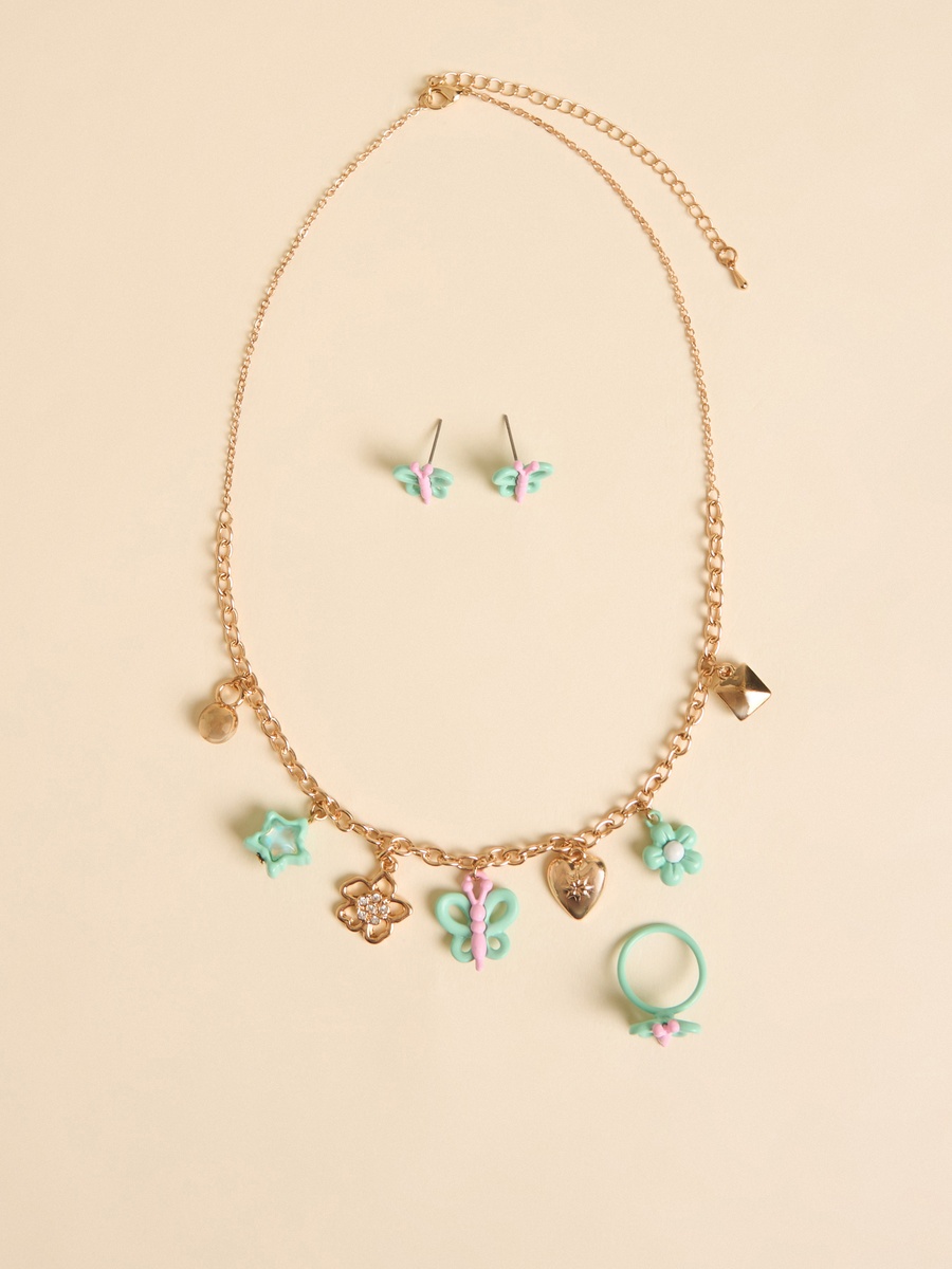 Butterfly Pendant Necklace with Earrings and Ring Set