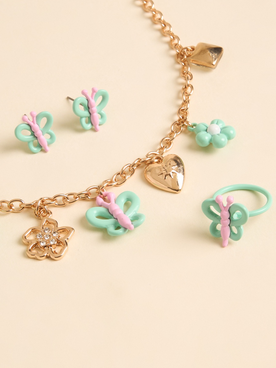 Butterfly Pendant Necklace with Earrings and Ring Set