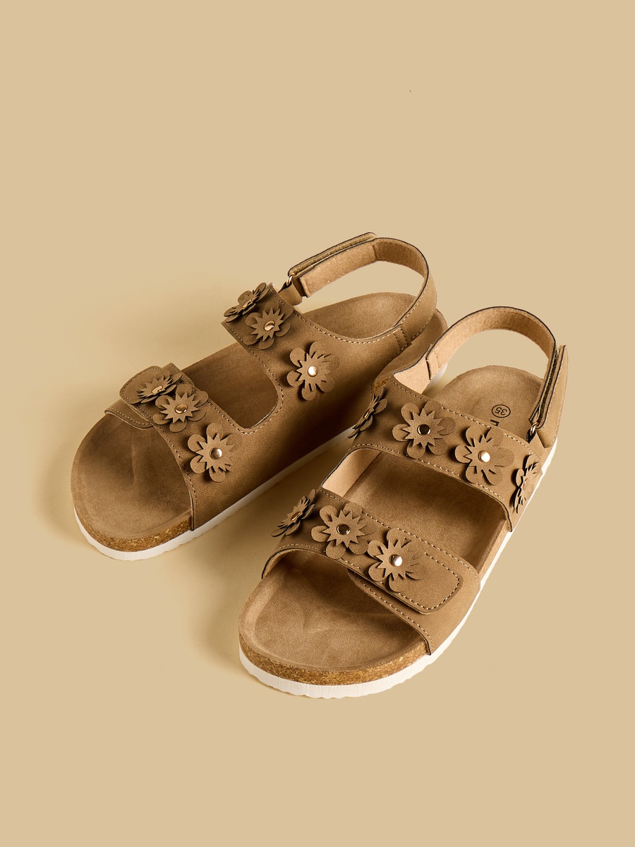 Floral Accent Sandals with Hook and Loop Closure
