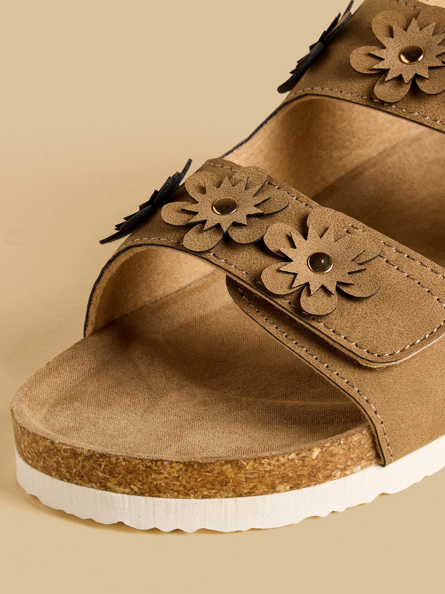 Floral Accent Sandals with Hook and Loop Closure