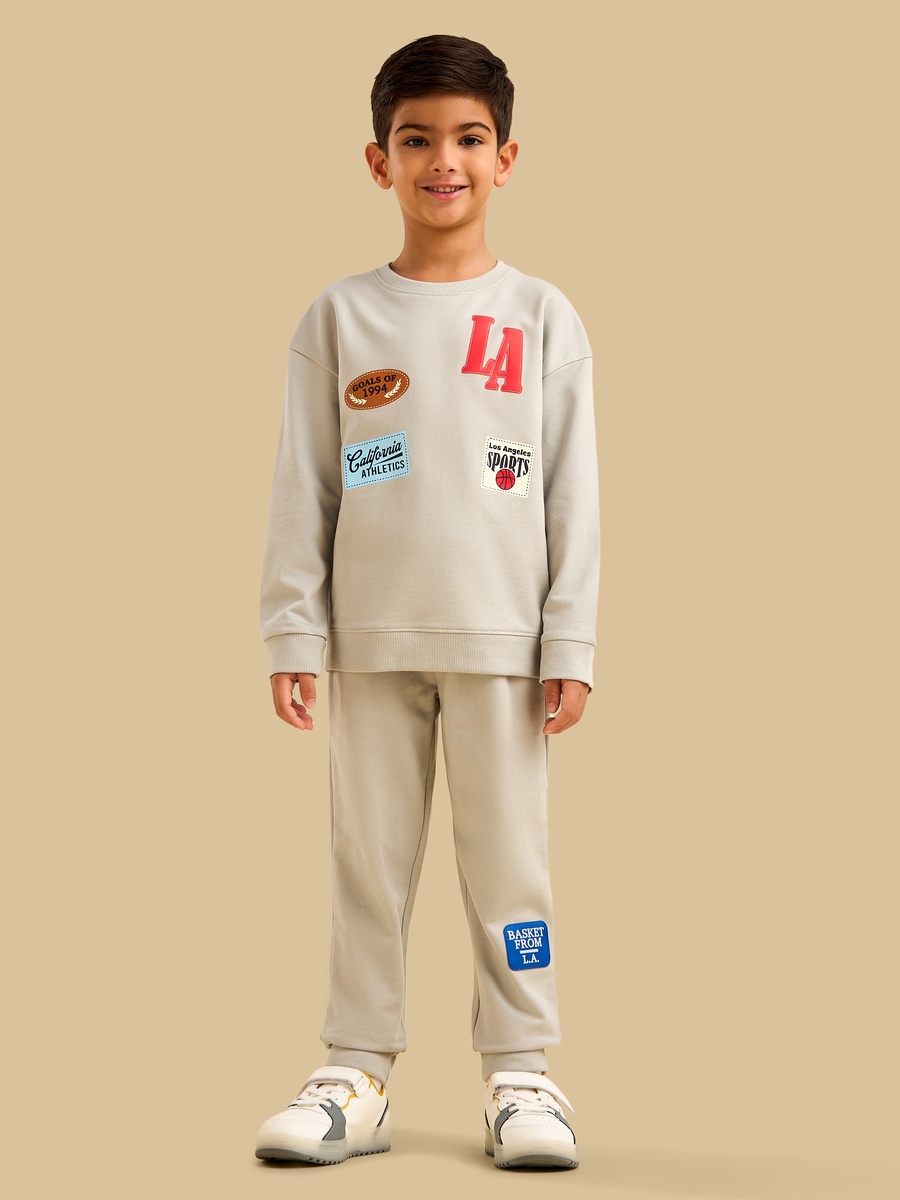 Varsity Print Cotton Sweatshirt and Joggers Set