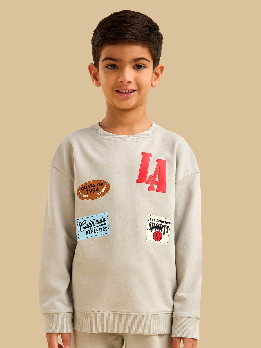 Varsity Print Cotton Sweatshirt and Joggers Set