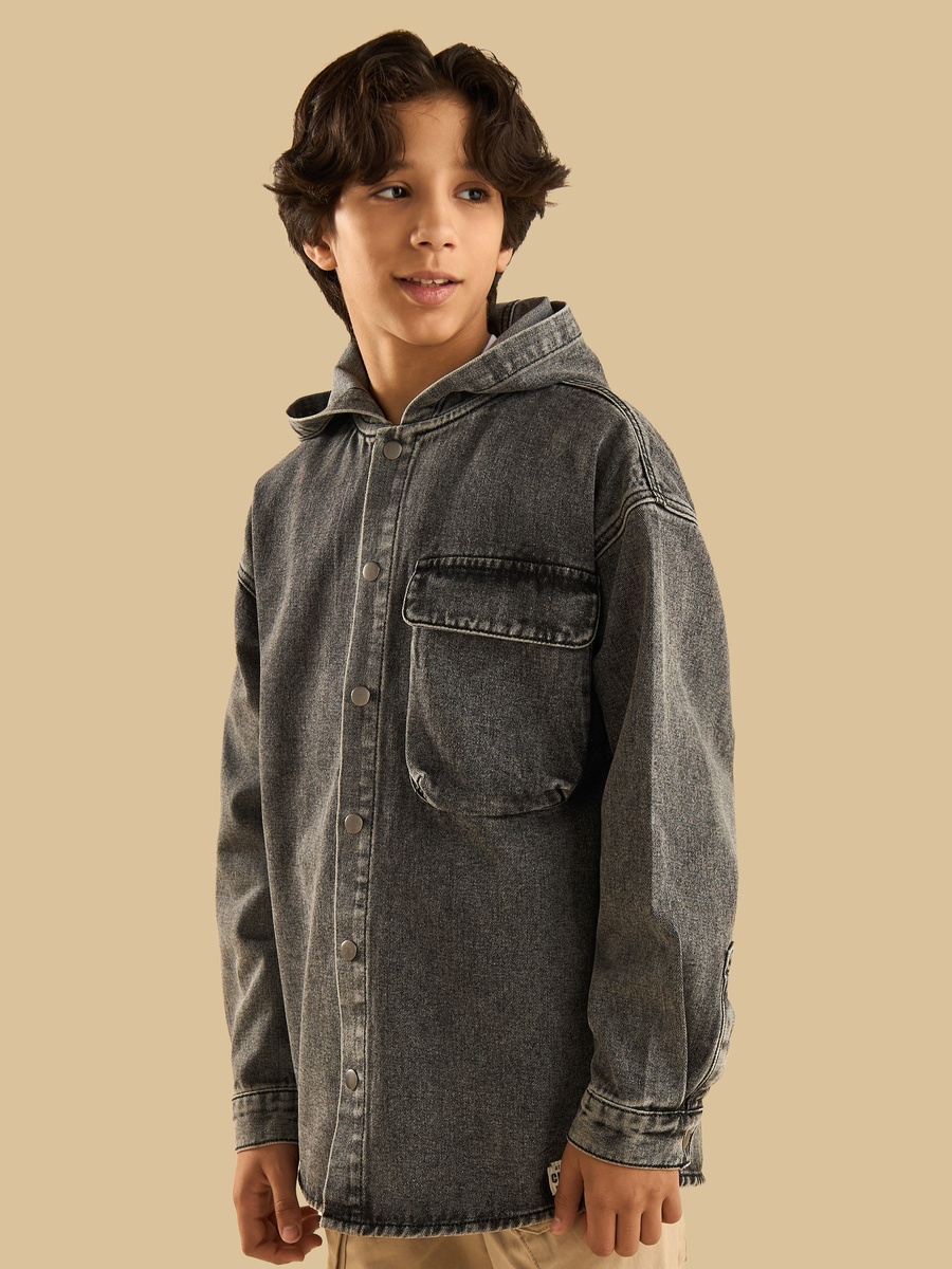 Hooded Cotton Denim Shirt
