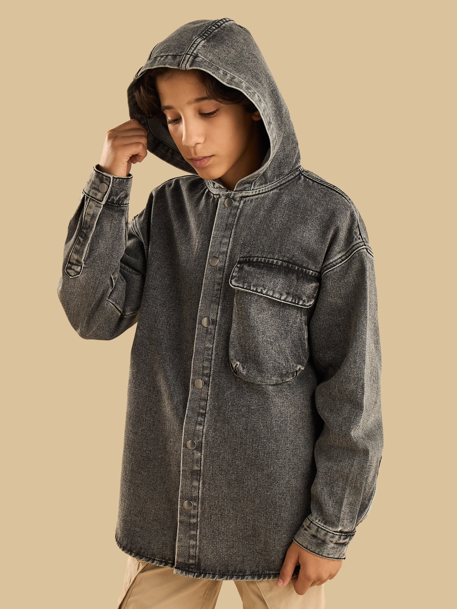 Hooded Cotton Denim Shirt