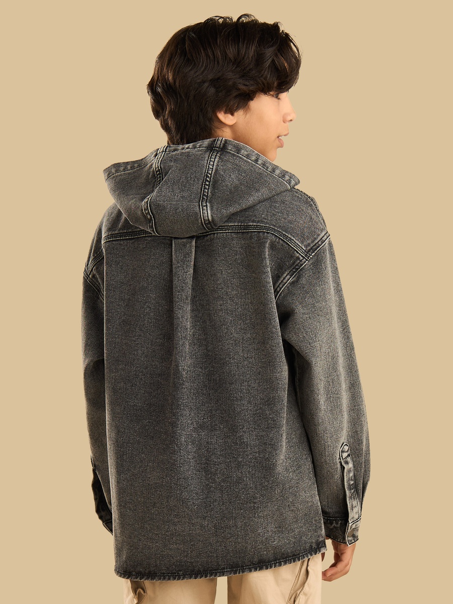 Hooded Cotton Denim Shirt