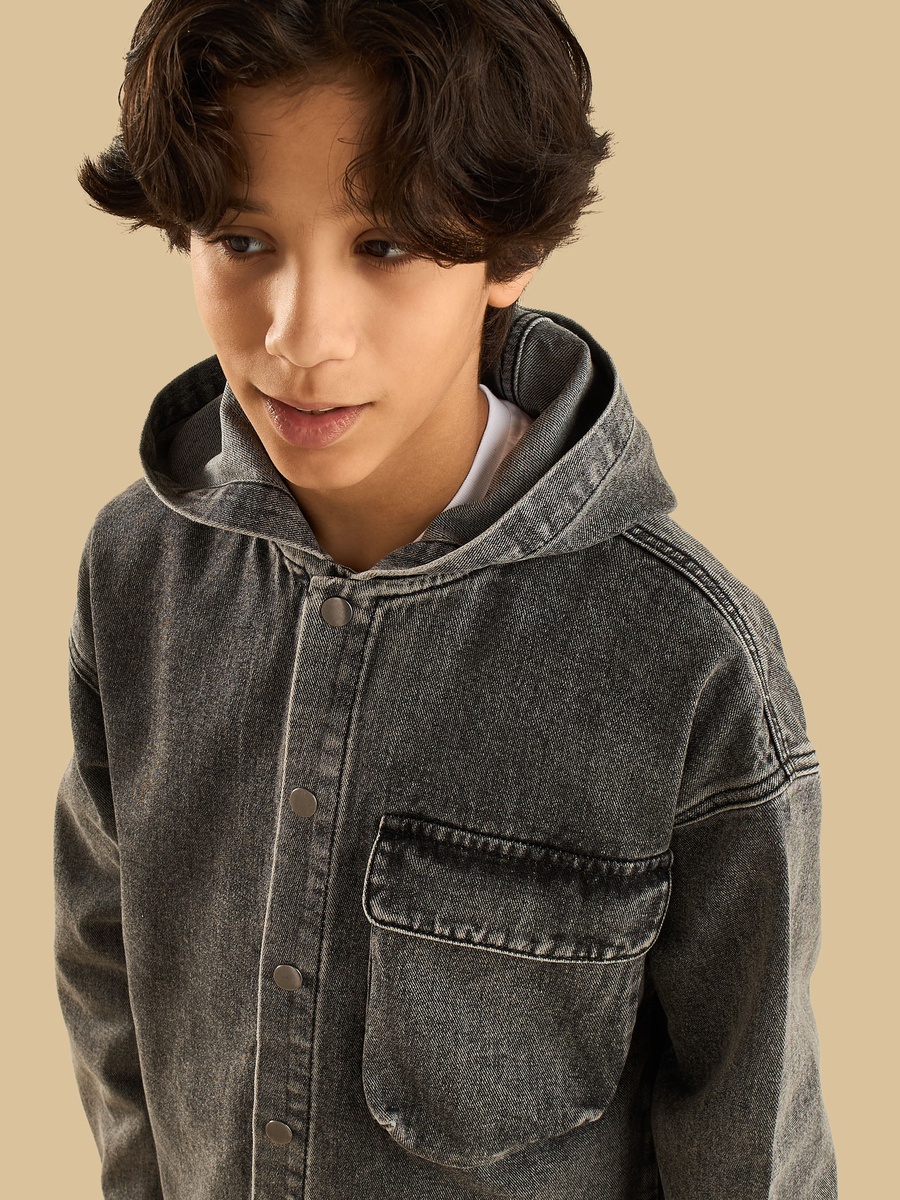 Hooded Cotton Denim Shirt