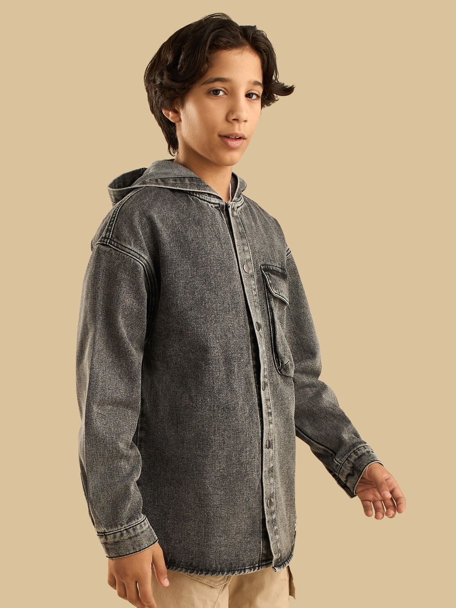 Hooded Cotton Denim Shirt