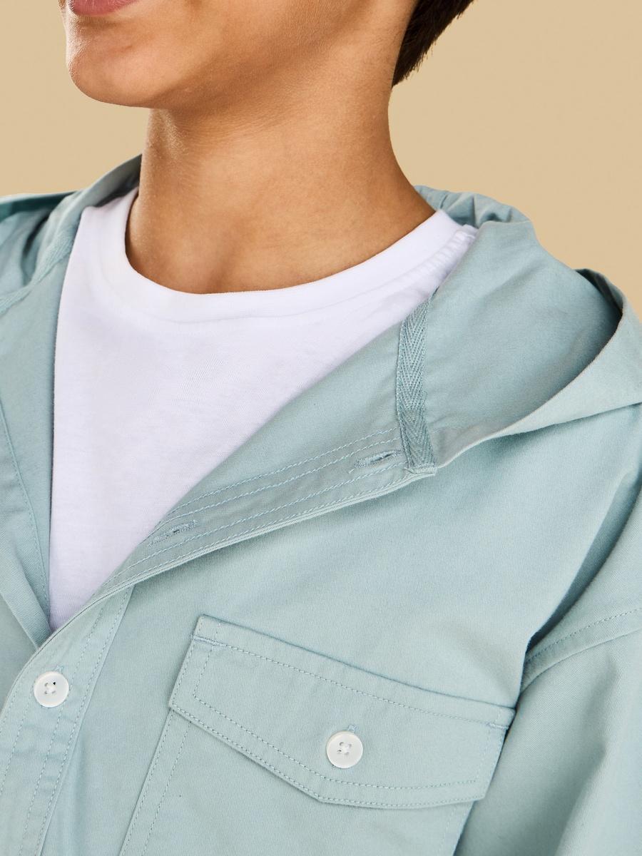 Printed Hooded Twill Shirt