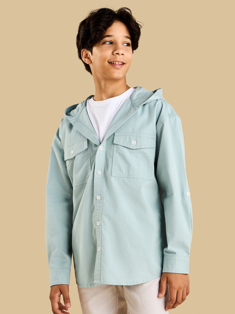 Printed Hooded Twill Shirt