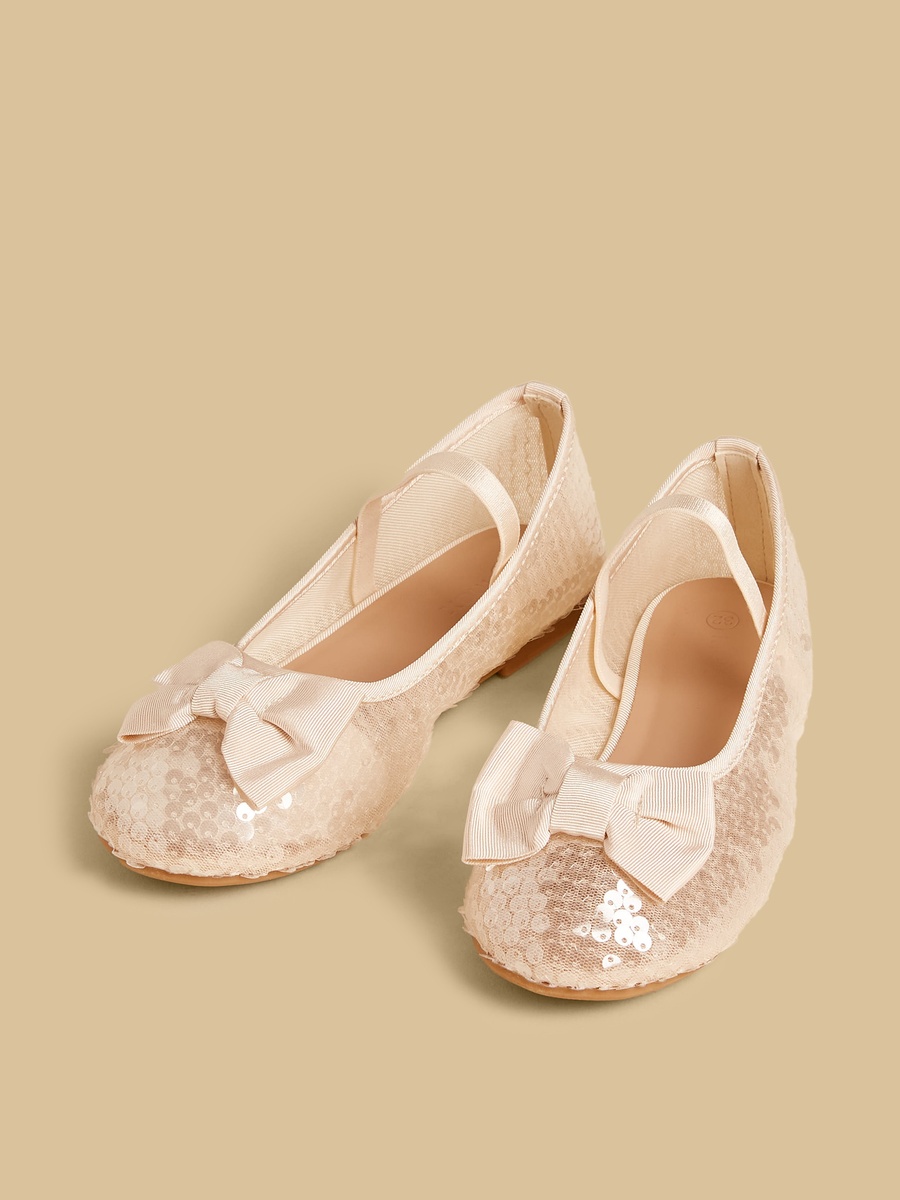 Sequinned Ballerina Shoes with Bow Accent
