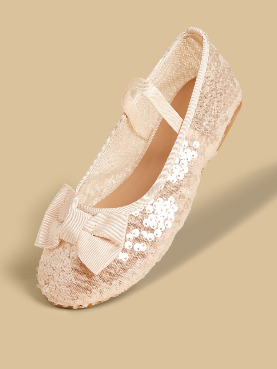 Sequinned Ballerina Shoes with Bow Accent