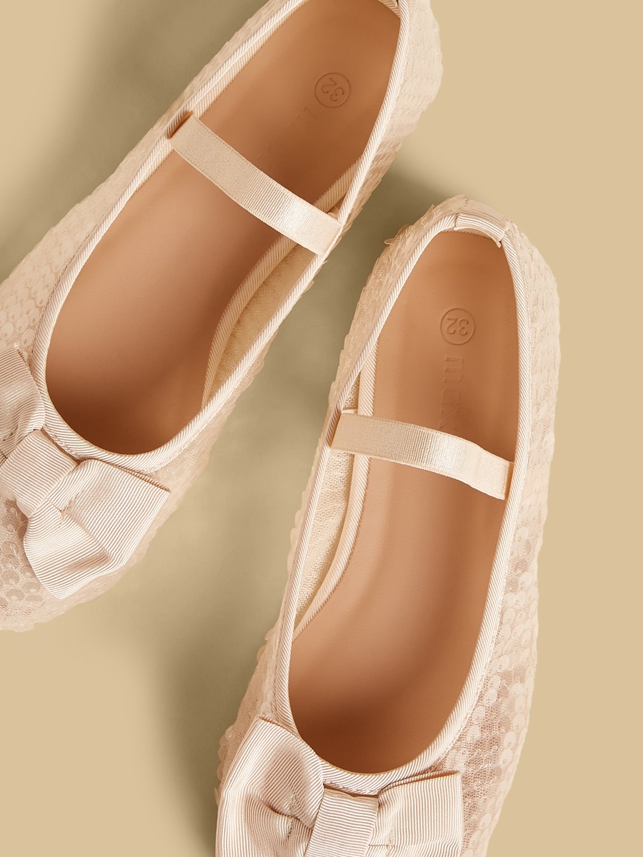 Sequinned Ballerina Shoes with Bow Accent