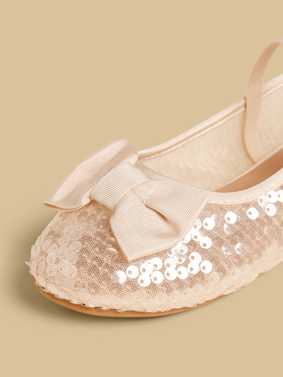 Sequinned Ballerina Shoes with Bow Accent