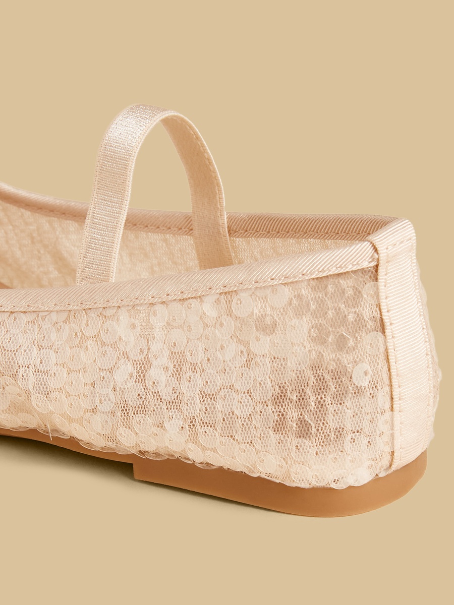 Sequinned Ballerina Shoes with Bow Accent