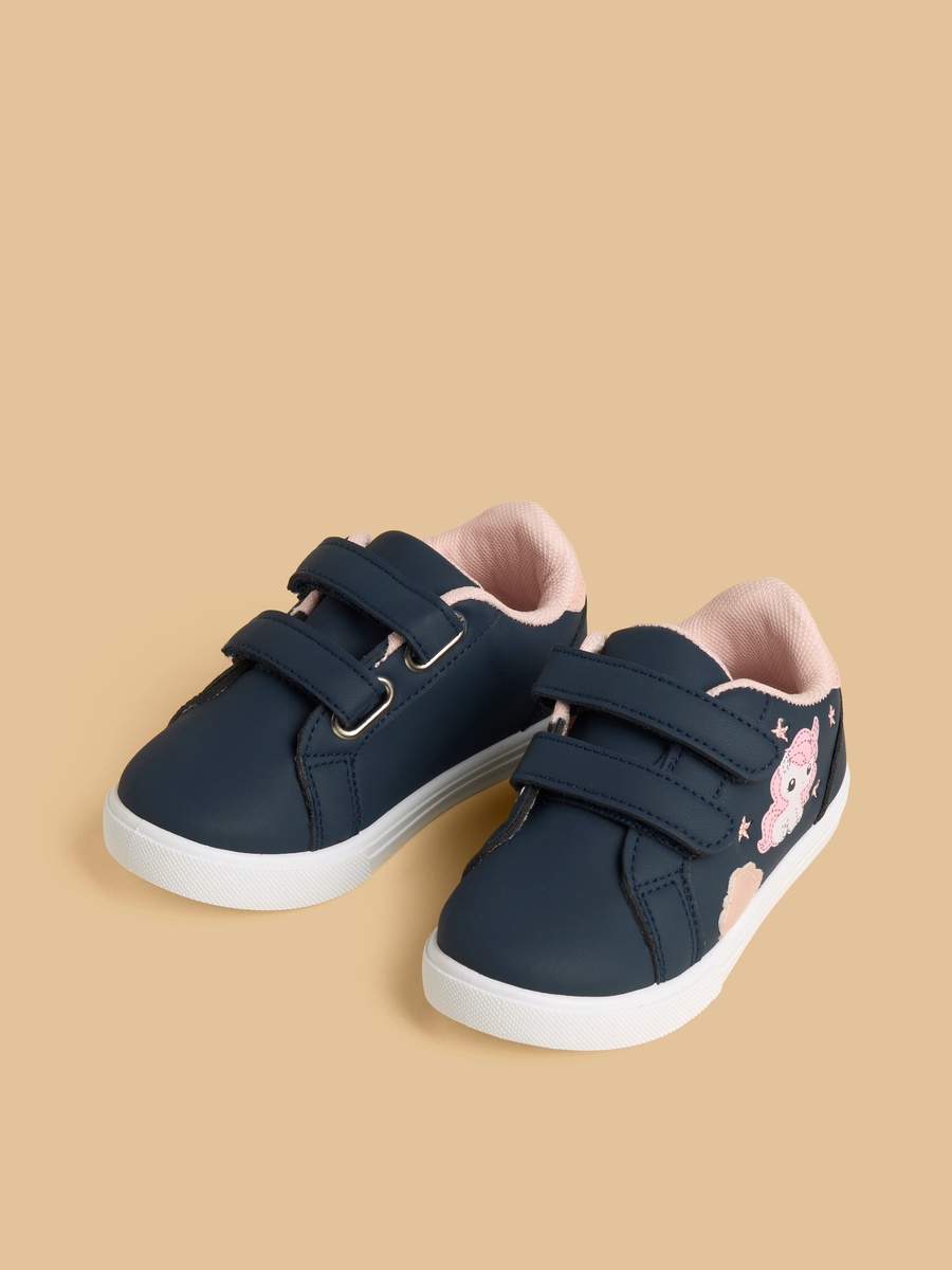 Unicorn Print Sneakers with Hook and Loop Closure