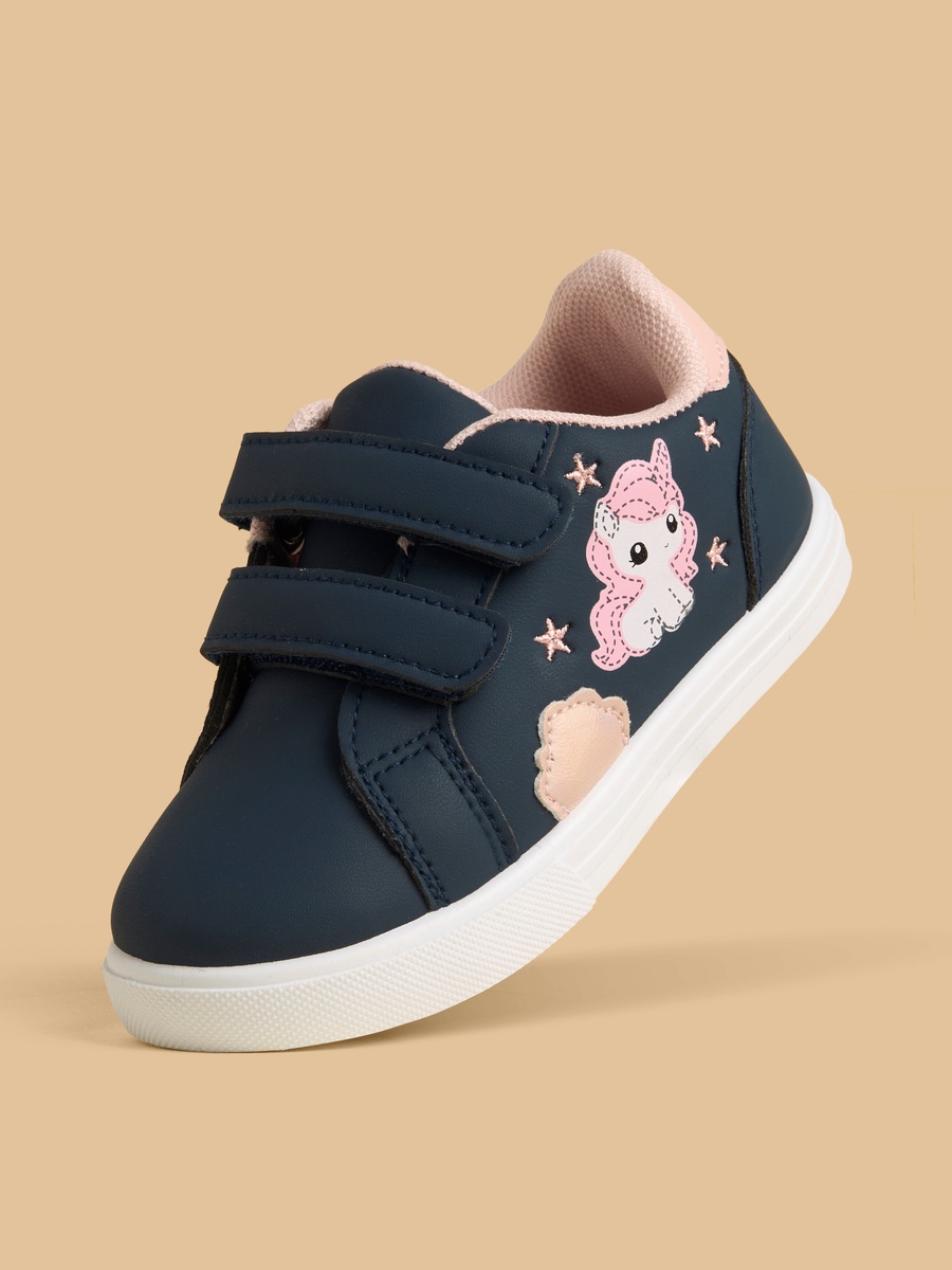 Unicorn Print Sneakers with Hook and Loop Closure