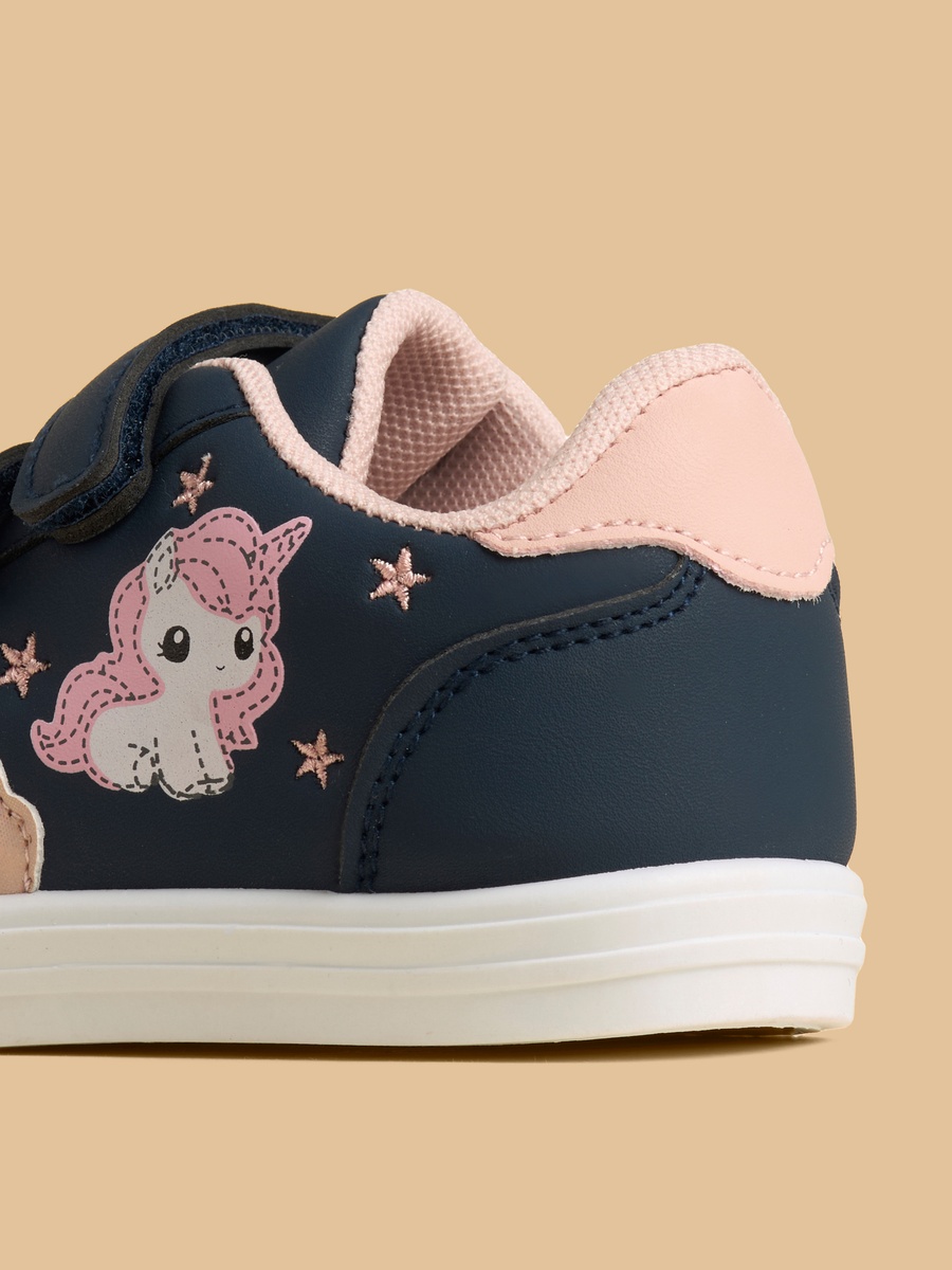 Unicorn Print Sneakers with Hook and Loop Closure