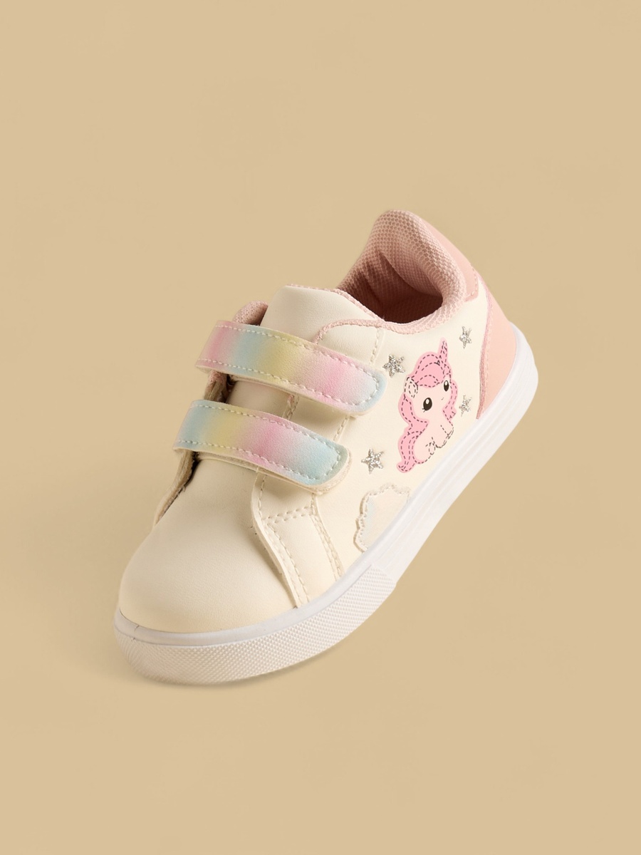 Unicorn Print Sneakers with Hook and Loop Closure