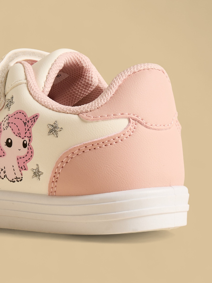 Unicorn Print Sneakers with Hook and Loop Closure