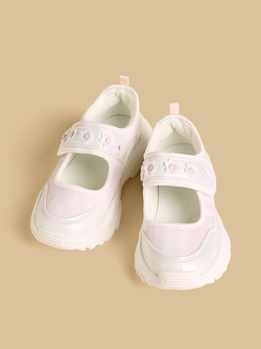 Floral Embellished Sports Shoes with Hook and Loop Closure