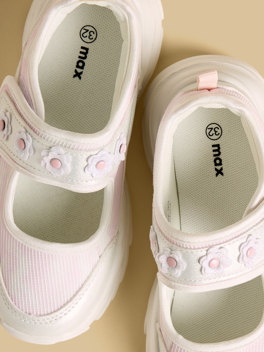 Floral Embellished Sports Shoes with Hook and Loop Closure