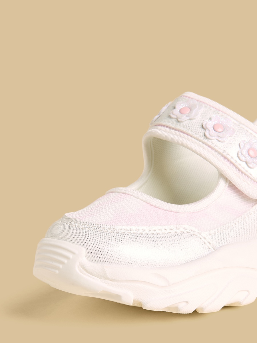 Floral Embellished Sports Shoes with Hook and Loop Closure