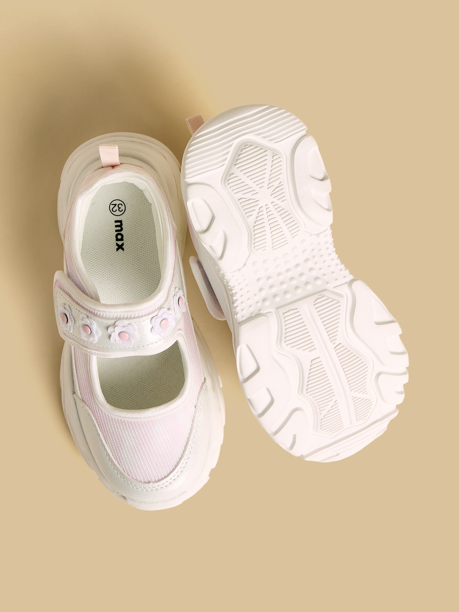 Floral Embellished Sports Shoes with Hook and Loop Closure
