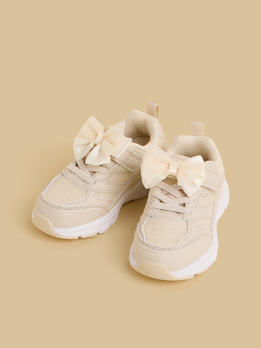 Bow Accent Sports Shoes with Hook and Loop Closure