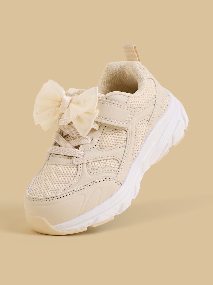 Bow Accent Sports Shoes with Hook and Loop Closure