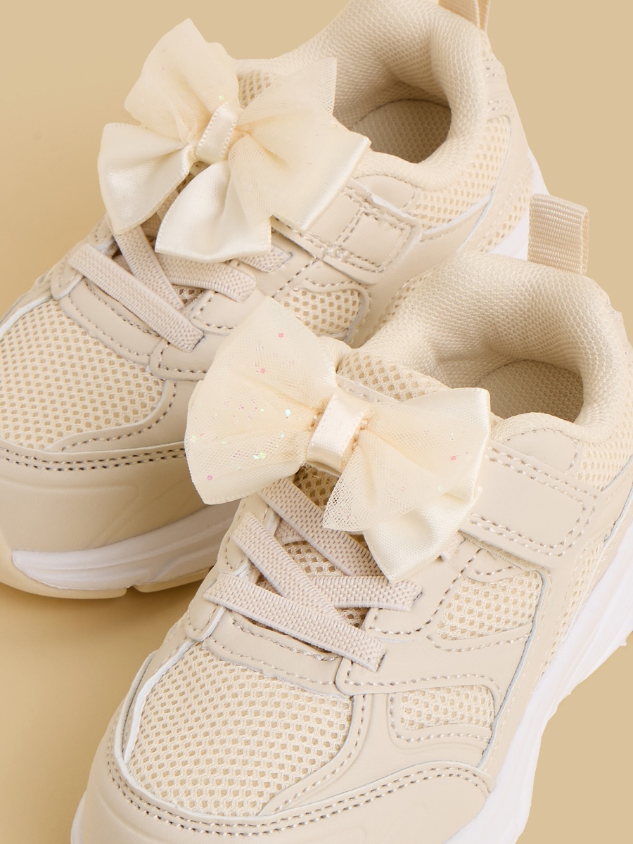 Bow Accent Sports Shoes with Hook and Loop Closure