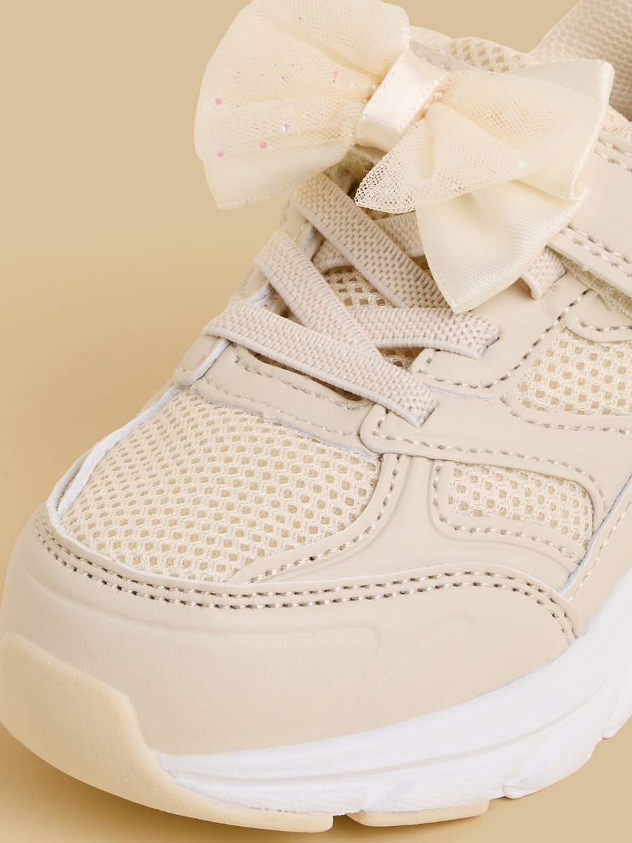 Bow Accent Sports Shoes with Hook and Loop Closure