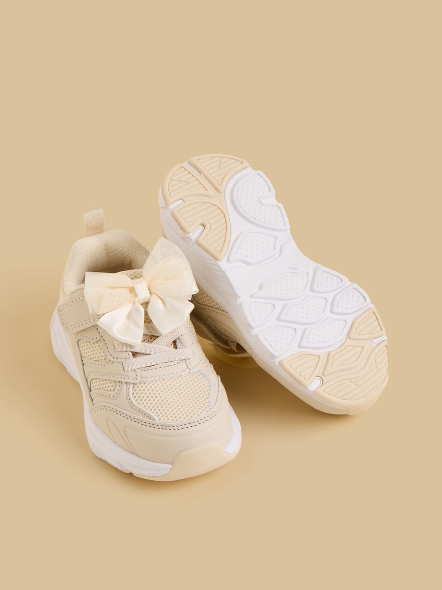 Bow Accent Sports Shoes with Hook and Loop Closure