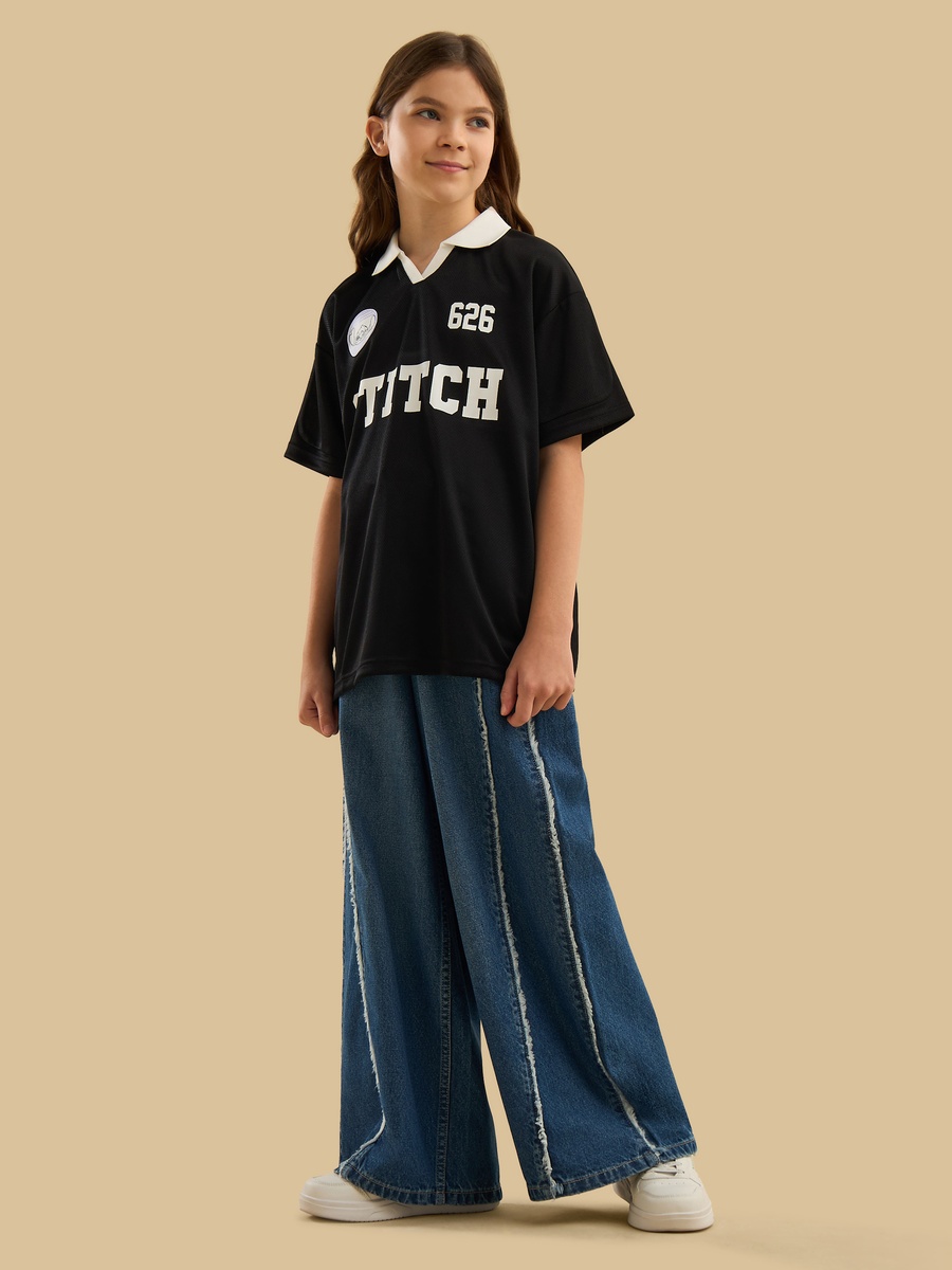 Stitch Print Oversized Polo T-Shirt