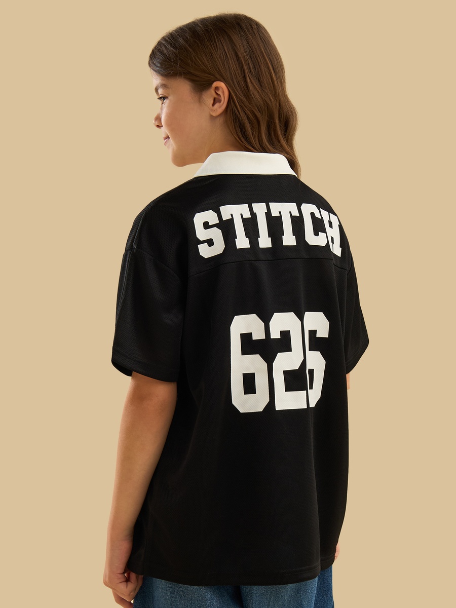 Stitch Print Oversized Polo T-Shirt