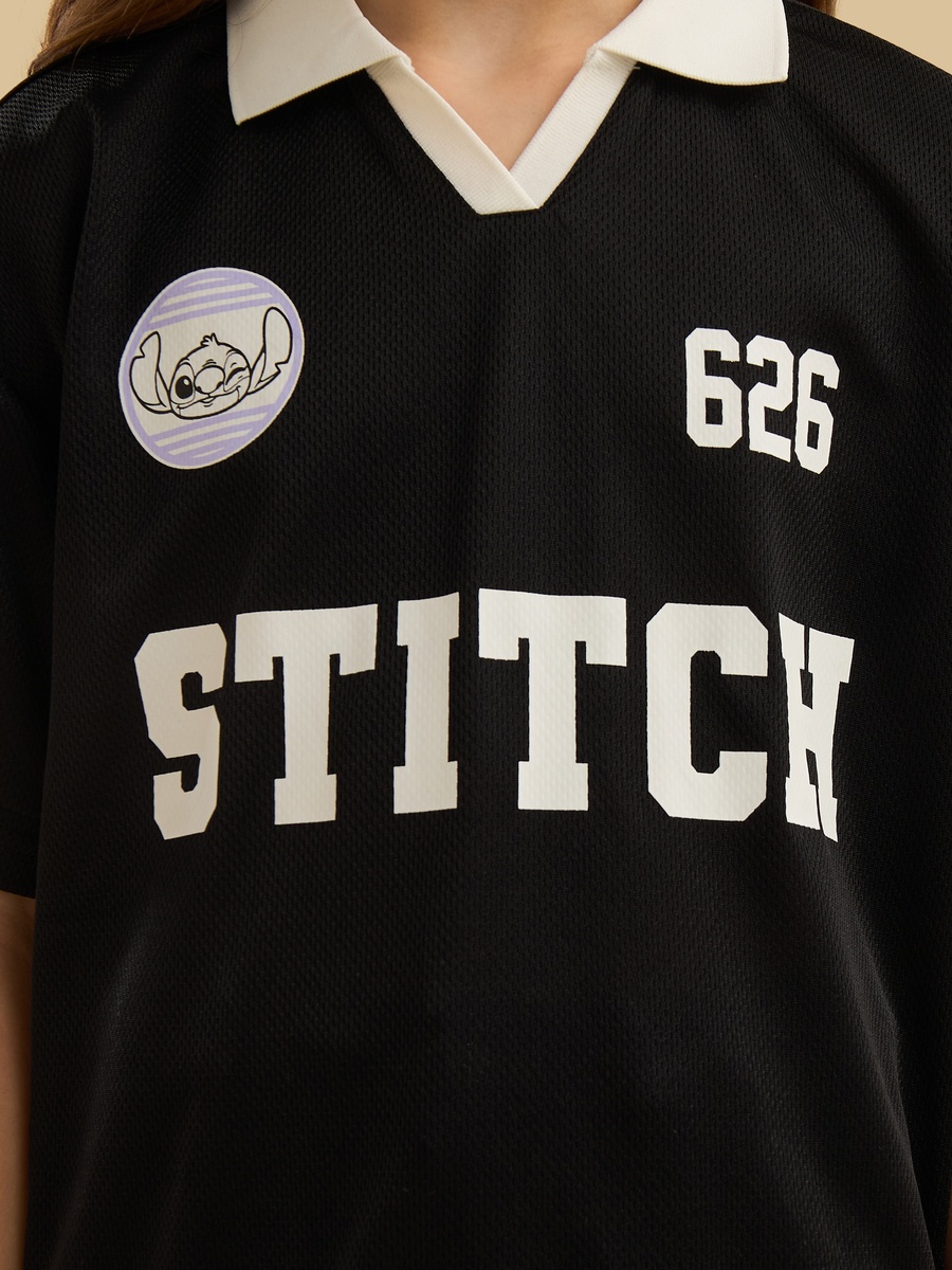 Stitch Print Oversized Polo T-Shirt