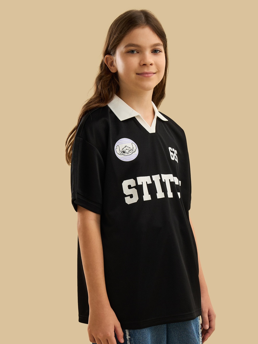 Stitch Print Oversized Polo T-Shirt