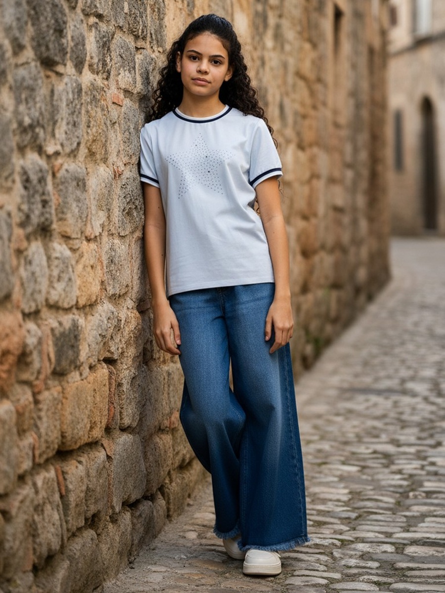 Star Embellished T-Shirt with Contrast Trim