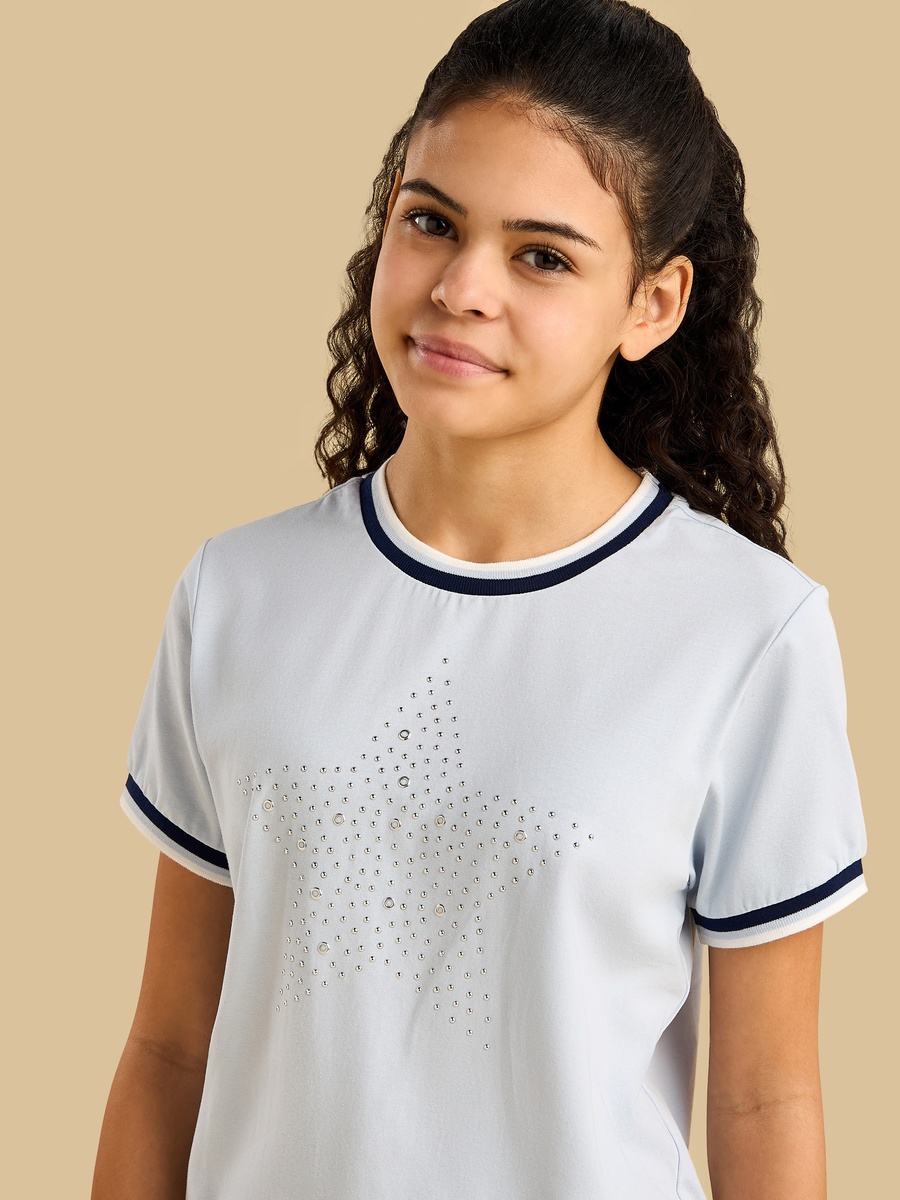 Star Embellished T-Shirt with Contrast Trim