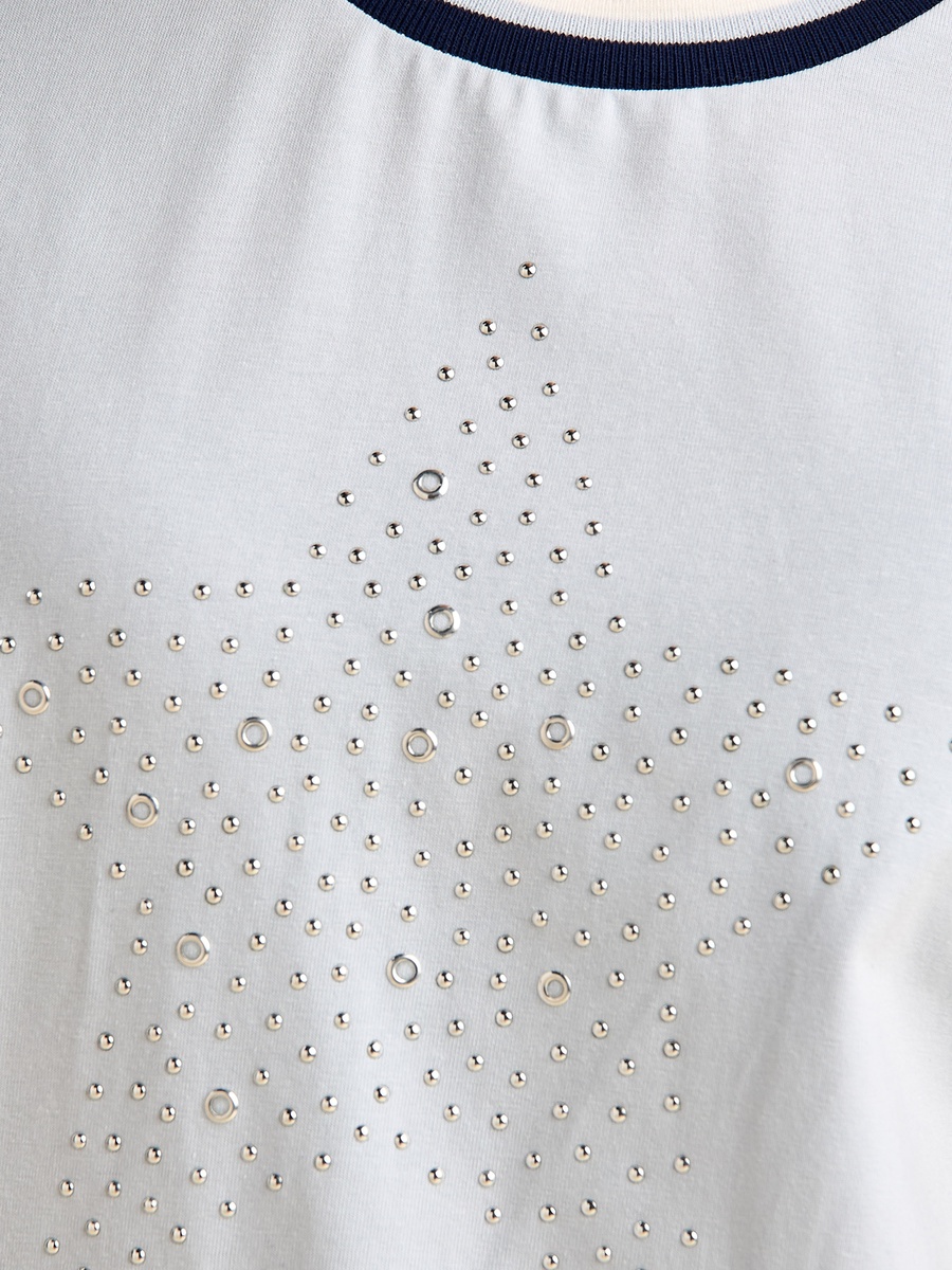 Star Embellished T-Shirt with Contrast Trim